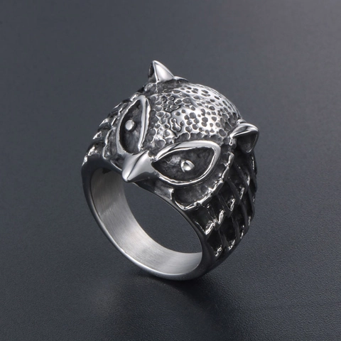 Vintage Stainless Steel Owl Head Ring For Men Women Gothic Punk Distressed Animal Shaped Band Ring Fashion Jewelry Gift
