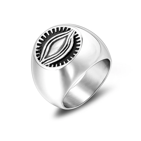 Vintage Stainless Steel All-Seeing Eye Of Providence Signet Ring For Men Punk Gothic Retro Silver Color Engraved Finger Ring Jewelry