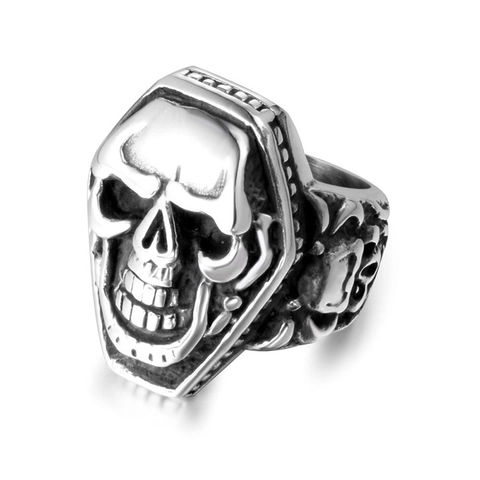 Bague Crâne Gothique Vintage Homme Rétro Punk Acier au Titane Biker Ring Heavy Metal Hip Hop Rock Bijoux Accessoire