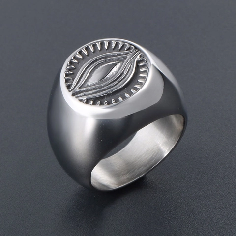Vintage Stainless Steel All-Seeing Eye Of Providence Signet Ring For Men Punk Gothic Retro Silver Color Engraved Finger Ring Jewelry