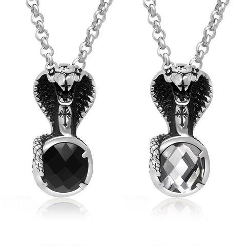 Collana con Ciondolo a Forma di Serpente Cobra Gotico in Acciaio Inossidabile per Uomo Donna Ciondolo Animale con Strass Vintage Gioielli Punk Regalo
