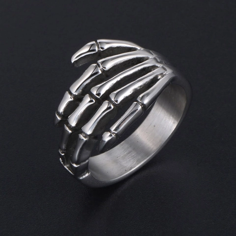 Vintage Titanium Steel Skeleton Hand Ring Punk Gothic Skeleton Finger Ring For Unisex Retro Silver Oxidized Jewelry Gift