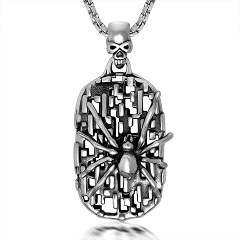 Collar con Colgante de Escudo de Araña de Acero Inoxidable Gótico Vintage con Hebilla de Calavera Joyas Punk para Hombre