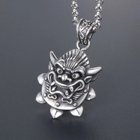 Vintage Titanium Steel Dragon Monster Pendant Necklace For Men Distressed Punk Gothic Animal God Face Jewelry Gift