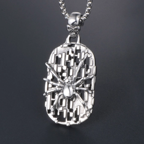 Collar con Colgante de Escudo de Araña de Acero Inoxidable Gótico Vintage con Hebilla de Calavera Joyas Punk para Hombre