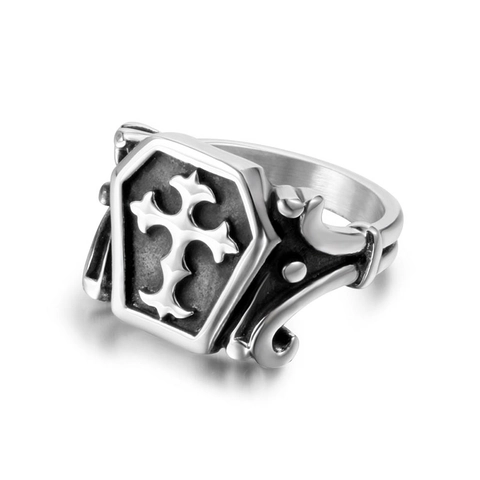 Vintage Gothic Kruis Schild Ring Titanium Staal Punk Hip Hop Zegelring Verouderde Retro Stijl Heren Sieraden Voor Dagelijks Feest