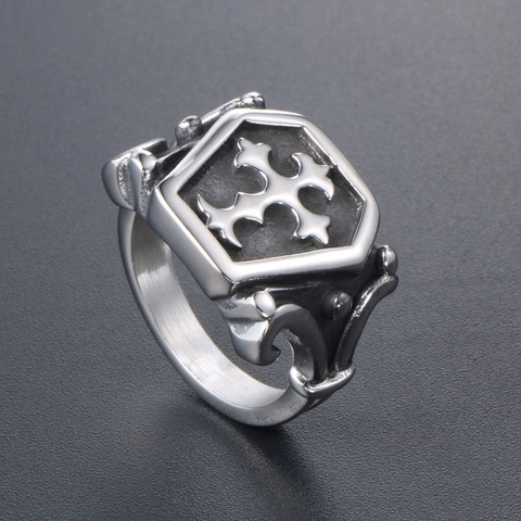 Vintage Gothic Kruis Schild Ring Titanium Staal Punk Hip Hop Zegelring Verouderde Retro Stijl Heren Sieraden Voor Dagelijks Feest