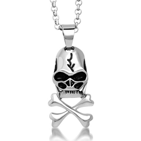 Stainless Steel Skull Crossbones Pendant Necklace For Men Women Retro Punk Gothic Polished Silver Skeleton Biker Jewelry Necklace