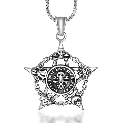 Vintage Pentagram Schedel Hanger Halsketting Voor Heren Titaniumstaal Punk Gothic Vrijmetselaars Alziend Oog Biker Sieraden