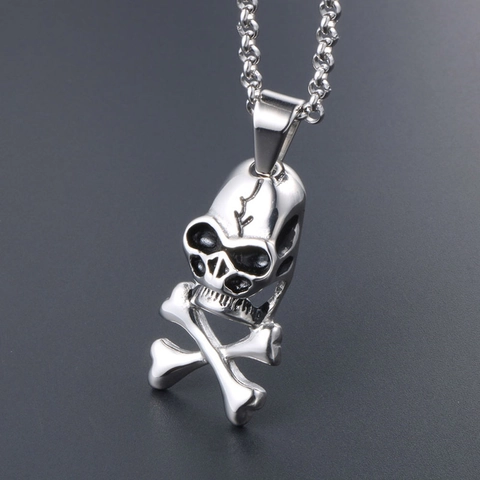 Stainless Steel Skull Crossbones Pendant Necklace For Men Women Retro Punk Gothic Polished Silver Skeleton Biker Jewelry Necklace