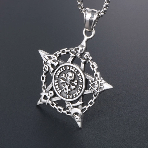 Vintage Pentagram Schedel Hanger Halsketting Voor Heren Titaniumstaal Punk Gothic Vrijmetselaars Alziend Oog Biker Sieraden