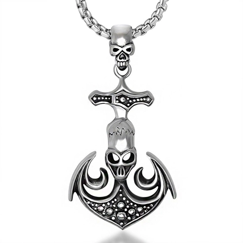Punk Skull Anchor Pendant Necklace For Men Titanium Steel Rock Gothic Navy Style Retro Polished Jewelry Pendant Necklace