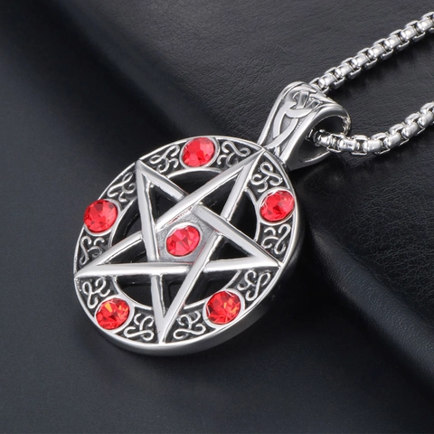 Collier Pendentif Pentagramme en Acier Inoxydable Vintage pour Hommes Femmes Poli Nœud Celtique Étoile Strass Bijoux Mode