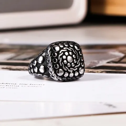 Vintage Roestvrij Stalen Ring Voor Heren Retro Spiraal Punt Reliëfpatroon Punk Industriële Stijl Band Ring Sieraden