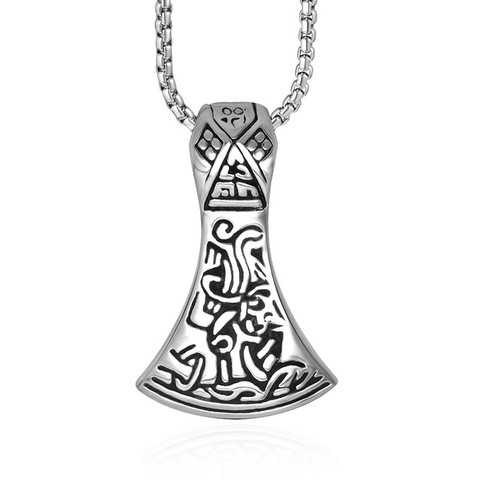 Collana con Ciondolo a Forma di Ascia Vichinga Vintage per Uomo in Acciaio Inossidabile 316L Mit Rune Intagliate Gioielli Punk Hip Hop