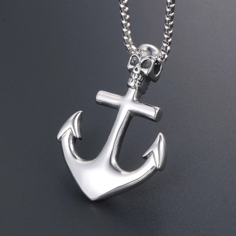 Men's Stainless Steel Skull Anchor Pendant Necklace Gothic Punk Nautical Style Silver Polished Jewelry Accessory Gift For Him