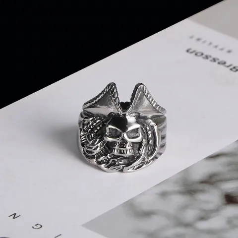 Men Vintage Pirate Skull Ring Titanium Stainless Steel Punk Gothic Devil Head Band Ring Retro Motorcycle Fashion Jewelry