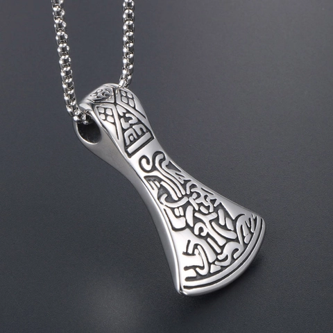 Collana con Ciondolo a Forma di Ascia Vichinga Vintage per Uomo in Acciaio Inossidabile 316L Mit Rune Intagliate Gioielli Punk Hip Hop