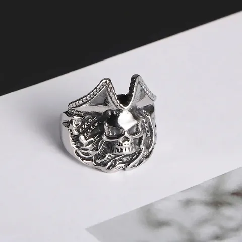 Men Vintage Pirate Skull Ring Titanium Stainless Steel Punk Gothic Devil Head Band Ring Retro Motorcycle Fashion Jewelry