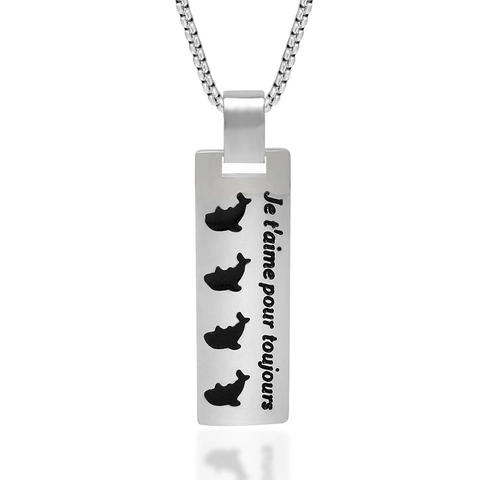 Collar de Colgante de Barra Rectangular de Acero de Titanio Grabado Francés Delfín Joyería Pulida Regalo Unisex
