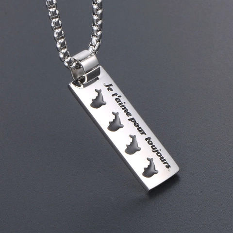 Collar de Colgante de Barra Rectangular de Acero de Titanio Grabado Francés Delfín Joyería Pulida Regalo Unisex