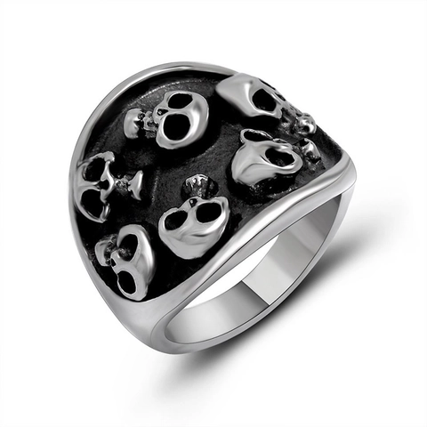 Vintage Punk Skull Titanium Steel Ring For Men Gothic Rock Style Relief Skeleton Finger Ring Wide Band Jewelry Gift