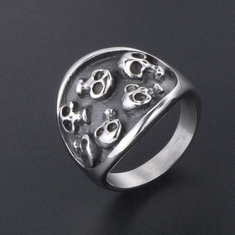 Vintage Punk Skull Titanium Steel Ring For Men Gothic Rock Style Relief Skeleton Finger Ring Wide Band Jewelry Gift