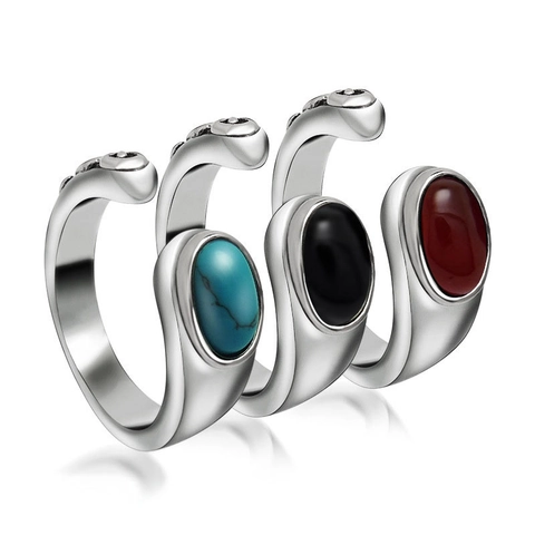 Anello Vintage in Acciaio Inossidabile Con Pietra Ovale di Turchese Agata Intagliata a Rilievo Retro Punk Gioielli Uomo Donna