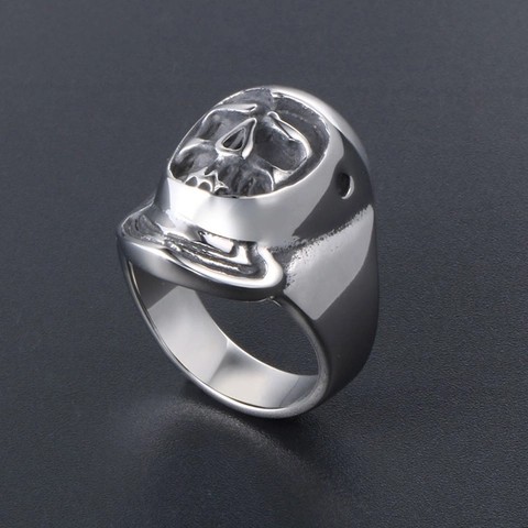 Vintage Men's Punk Skull Ring Stainless Steel Gothic Polished Skeleton Biker Index Finger Wide Ring Jewelry Gift
