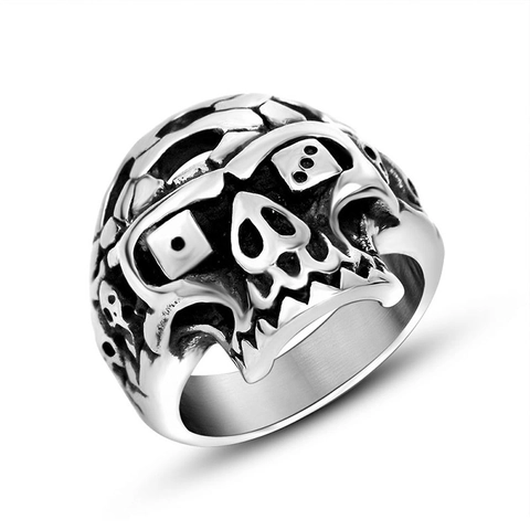 Anello Punk Teschio Acciaio Inossidabile Uomo Donna Gotico Ochi a Dado Rock Biker Invecchiato Gioielli Dita