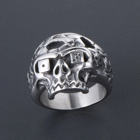 Anello Punk Teschio Acciaio Inossidabile Uomo Donna Gotico Ochi a Dado Rock Biker Invecchiato Gioielli Dita
