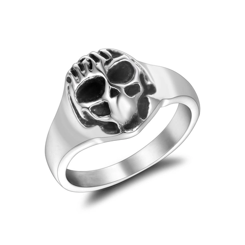 Vintage Stainless Steel Skull Ring For Men Gothic Punk Distressed Biker Ring Personality Fashion Jewelry Accessory Everyday Gift