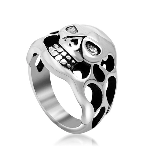 Anello in Acciaio al Titanio con Teschio Gotico Vintage Uomo Punk Rock Skeleton Finger Band Gioielli Ipoallergenici Regalo