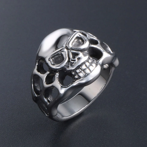 Anello in Acciaio al Titanio con Teschio Gotico Vintage Uomo Punk Rock Skeleton Finger Band Gioielli Ipoallergenici Regalo