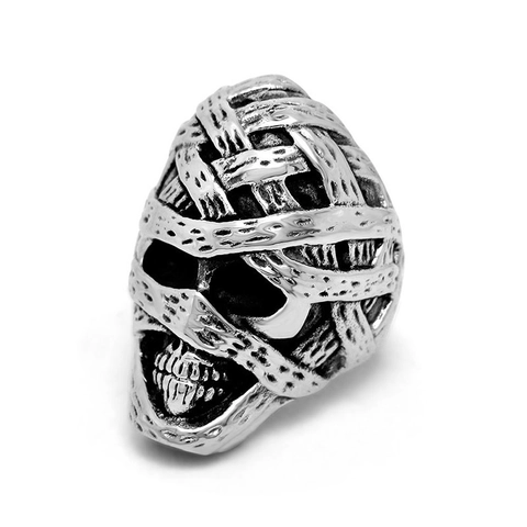 Vintage Gothic Mummy Skull Ring For Men Distressed Stainless Steel Skeleton Bandage Wrap Band Ring Punk Rock Men Jewelry