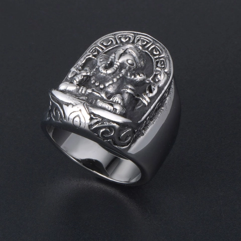 Vintage Roestvrij Stalen Ganesha Olifant God Ring Voor Mannen Retro Religieuze Etnische Totem Biker Band Ring Sieraden Cadeau