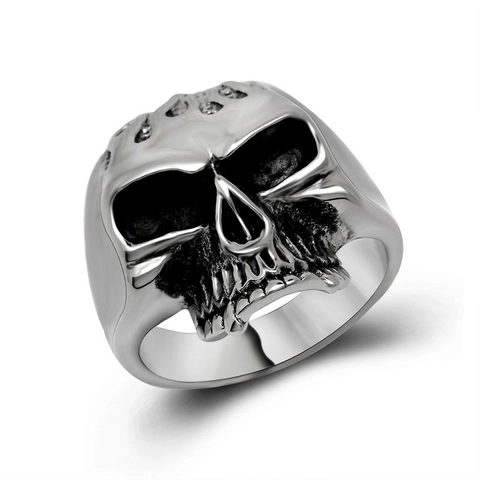 Anello da Uomo con Teschio Vintage Punk Acciaio al Titanio Motivo a Fiamma Gotico Biker Band Oro Retro Hip Hop Gioielli