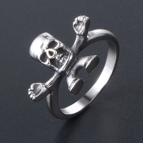 Vintage Gothic Skull Skeleton Ring Stainless Steel Punk Biker Finger Ring For Men Women Retro Party Jewelry Accessories