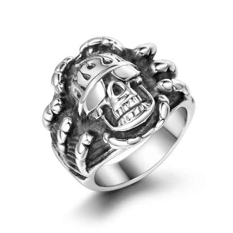 Punk Gothic Stainless Steel Skull Spider Ring For Men Vintage Distressed Biker Rock Finger Jewelry Dominating Biker Ring