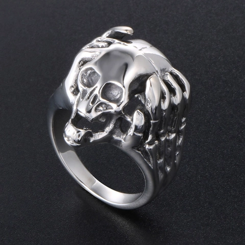 Retro Gothic Totenkopf Ring Für Herren Titanstahl Skelett Hand Wrap Punk Rock Biker Fingerring Mode Schmuck Geschenk
