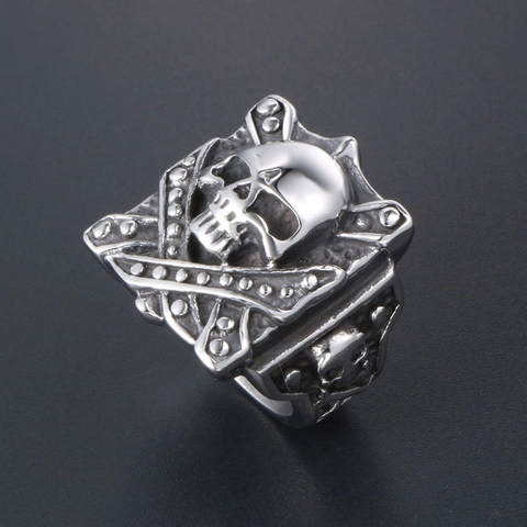Punk Gothic Schedel Roestvrij Stalen Ring Voor Mannen Retro Zilver Gepolijst Skelet Biker Vingerring Mode Sieraden