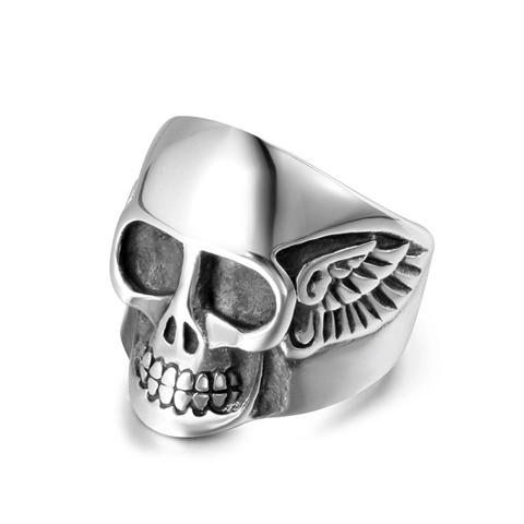 Gothic Skull Wing Ring For Men Stainless Steel Punk Retro Biker Rock Style Finger Jewelry Men Fashion Band Ring Accessory