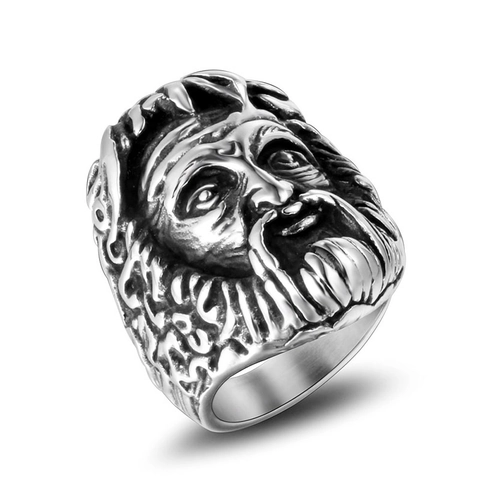 Vintage Gothic Punk Indian Chief Skull Ring For Men Titanium Steel Antique Silver Polished 3D Relief Signet Ring Jewelry
