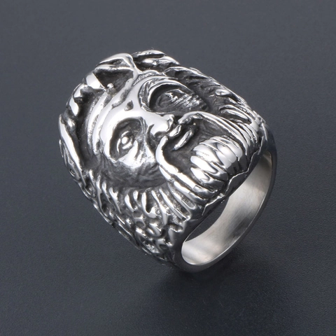 Vintage Gothic Punk Indian Chief Skull Ring For Men Titanium Steel Antique Silver Polished 3D Relief Signet Ring Jewelry