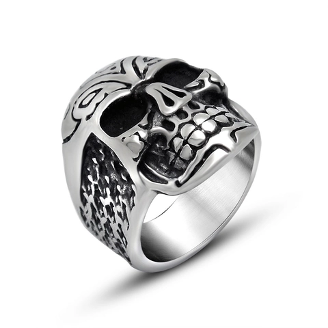 Bague Crâne en Acier Inoxydable Rétro Punk Gothique Hommes Bague de Doigt Métal Vieilli Bague de Pouce Bijoux Rock Hip Hop Cadeau pour Hommes