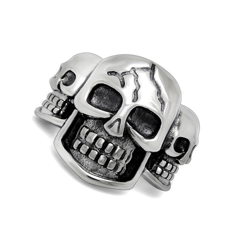 Vintage Punk Skull Ring For Men Titanium Stainless Steel Gothic Biker Finger Ring Rock Jewelry Retro Distressed Style