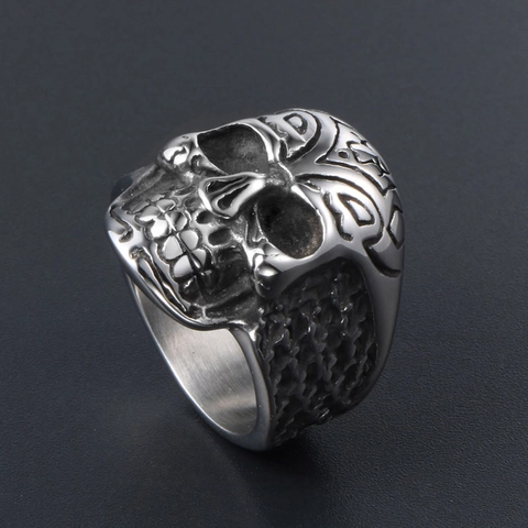 Bague Crâne en Acier Inoxydable Rétro Punk Gothique Hommes Bague de Doigt Métal Vieilli Bague de Pouce Bijoux Rock Hip Hop Cadeau pour Hommes