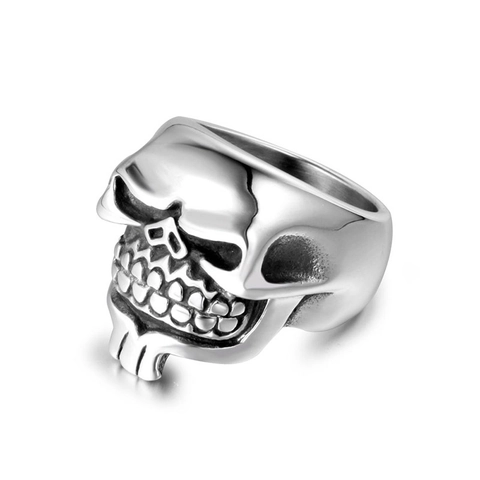 Punk Bearded Skull Ring For Men Stainless Steel Vintage Gothic Biker Ring Retro Hip Hop Fashion Jewelry Men Band Ring