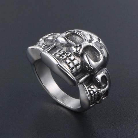 Vintage Punk Skull Ring For Men Titanium Stainless Steel Gothic Biker Finger Ring Rock Jewelry Retro Distressed Style