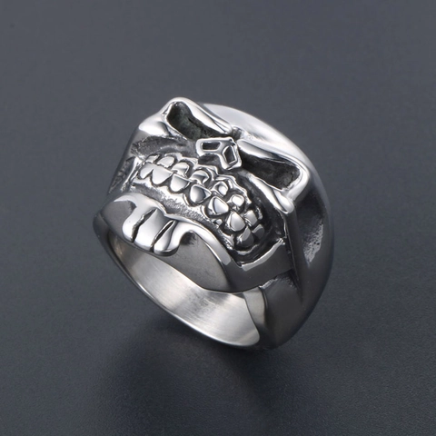 Punk Bearded Skull Ring For Men Stainless Steel Vintage Gothic Biker Ring Retro Hip Hop Fashion Jewelry Men Band Ring